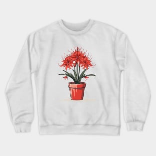 Red Spider Lily lycoris radiata in the pot in vector style Crewneck Sweatshirt